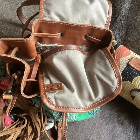 WILL Leather Goods Multi Colored Leather Cross Slouch Gather Drawstring Backpack - Picture 9 of 12